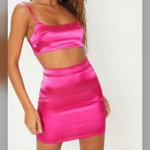 Pink silky 2 piece skirt set